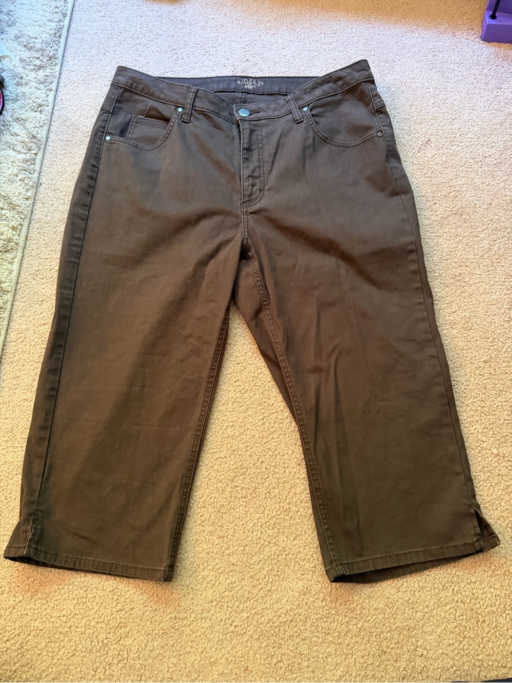 Riders by Lee Womens 16 Brown Stretch Capri Pants Cotton Blend Cropped